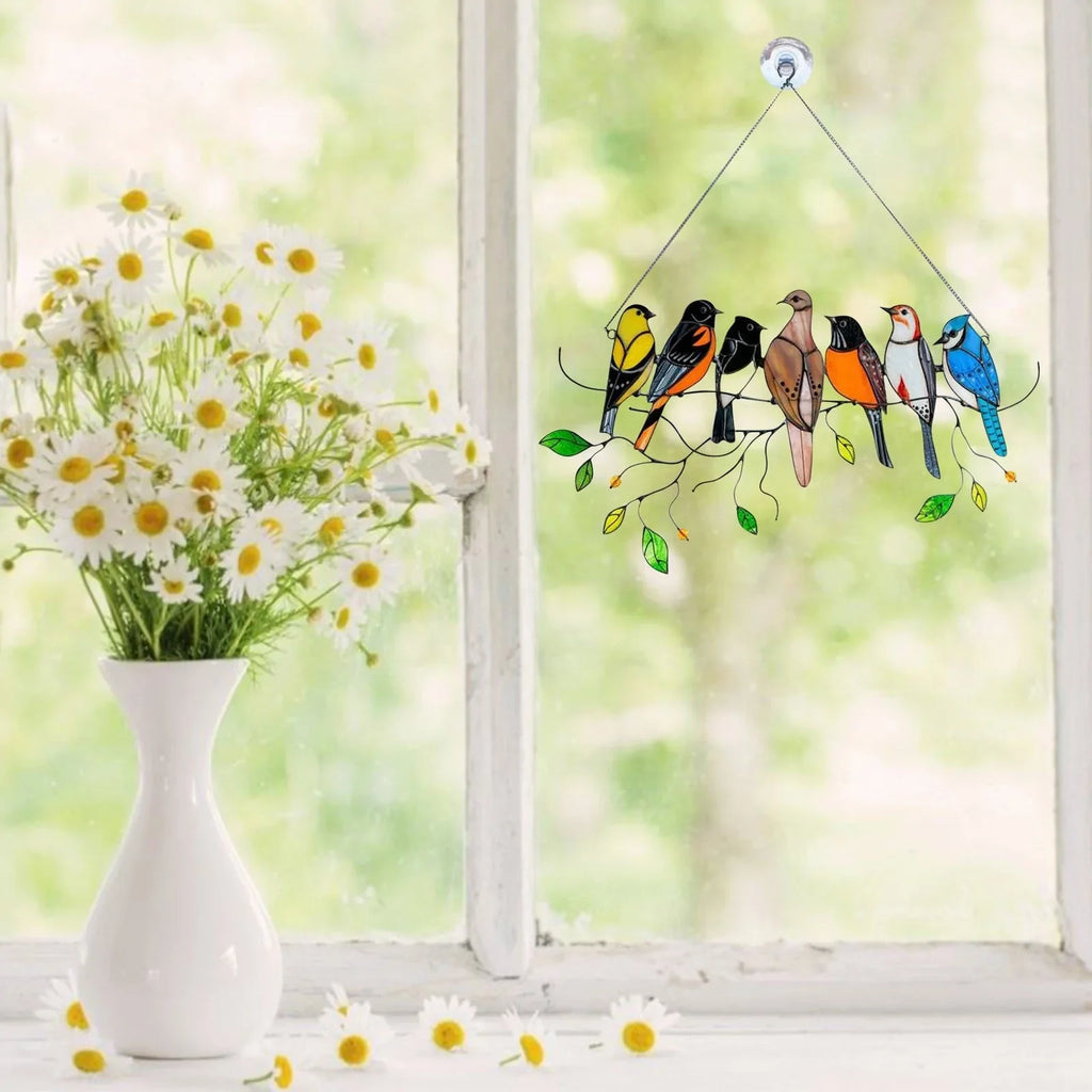 Glasdekoration Med Fuglemotiv Og Daglig Farverig Lysrefleksion