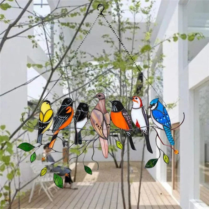 Glasdekoration Med Fuglemotiv Og Daglig Farverig Lysrefleksion