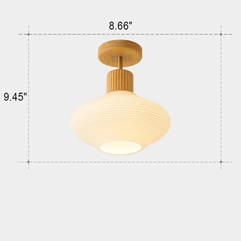 Træ‑Glas Loftlampe med Kompakt Semi‑Flush Form og Stabil Indendørs Placering