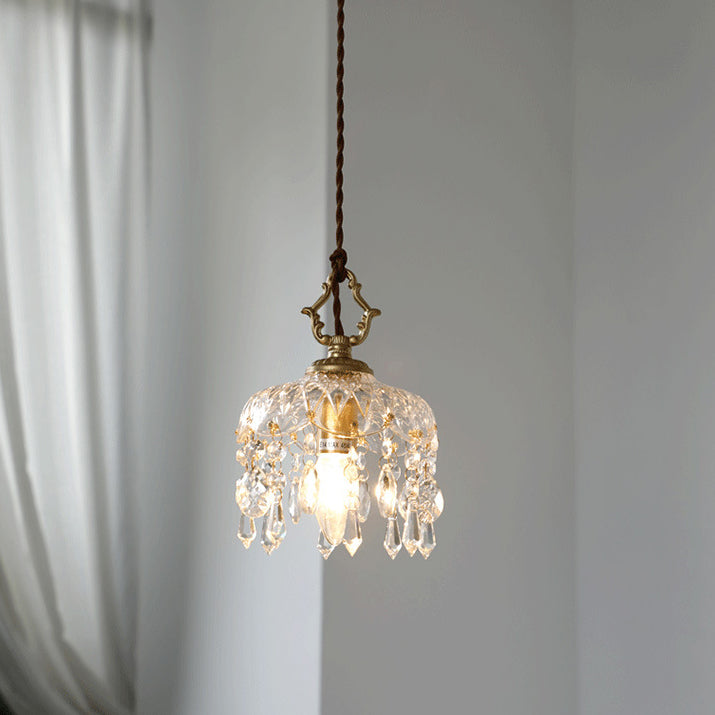 Krystal Blomsterpendel Med Varm Kobberglød Og Elegant Ambient Lys