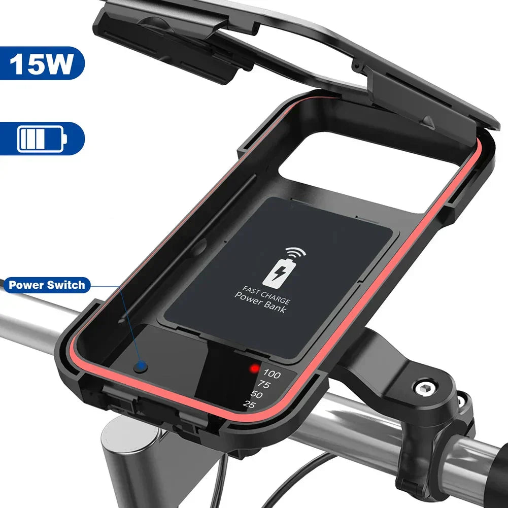 Vandtæt Smartphoneholder Til Cykel Med Trådløs Opladning Og Styrmontering