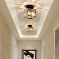 Kvadratisk Loftlampe i Messing med Krystalglas