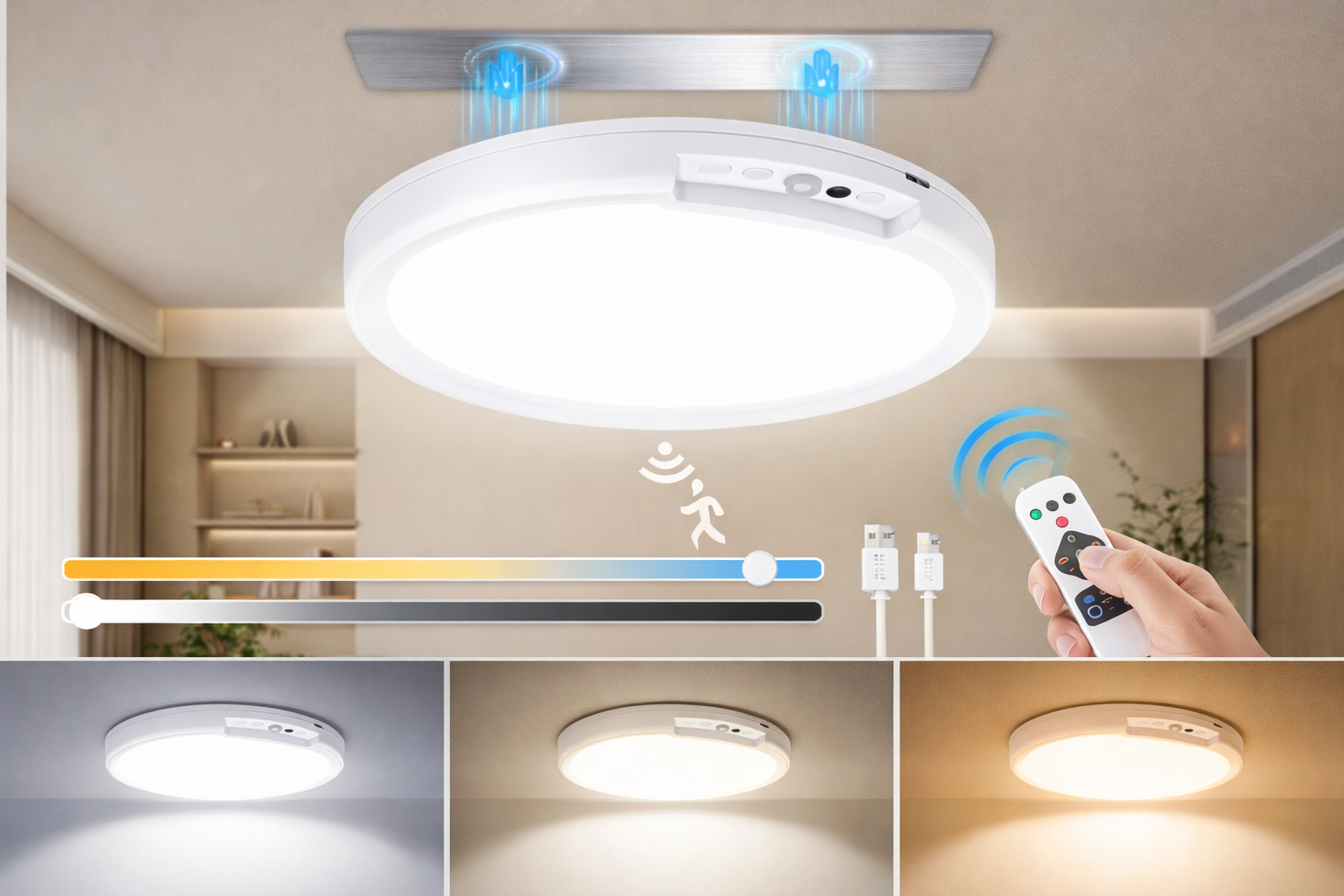 Sensorstyret LED‑Lampe med Magnetisk Montering og Trådløs Drift