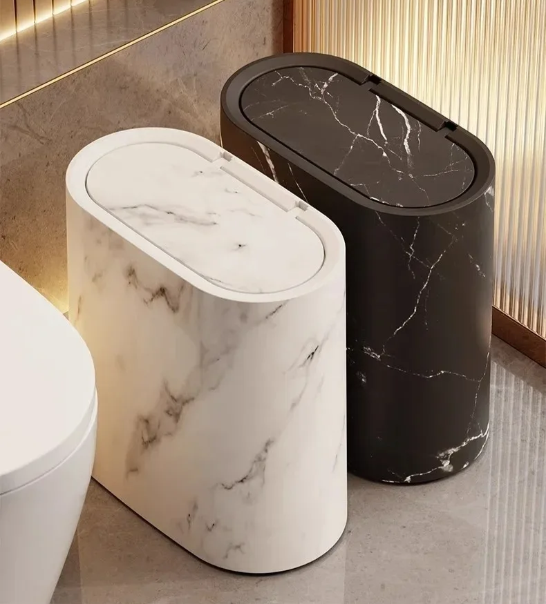 Affaldsspand Med Marmoreffekt Og Tryklåg Til Badeværelse Og Toilet