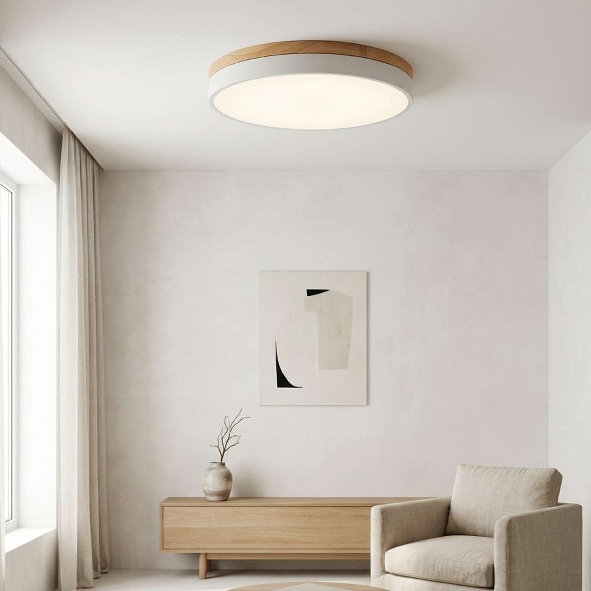 Flad Rund Loftlampe med Direkte Montering og Tre Lysfarver