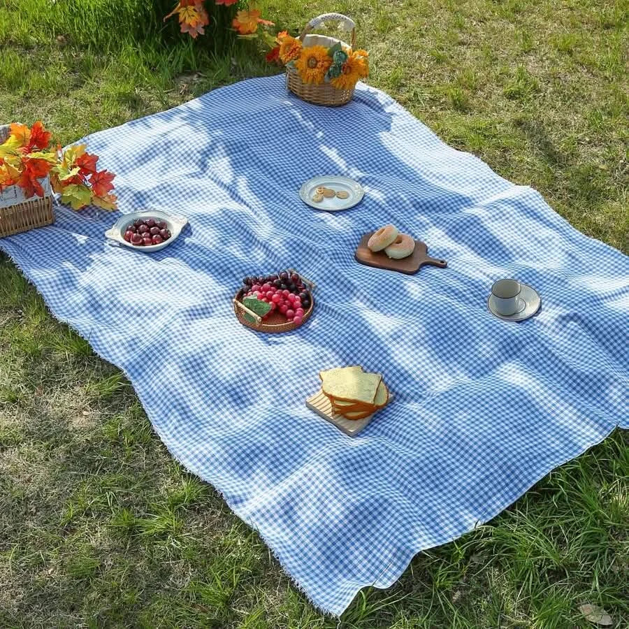 Let Udendørs Ternet Picnicmåtte med Hurtigtørrende Polyester og Rejsevenligt Design