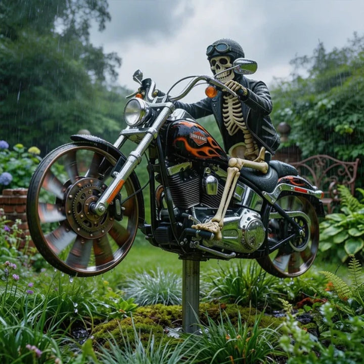 Motorcykel Vindhjul med Skeletrider til Udendørs Dekoration