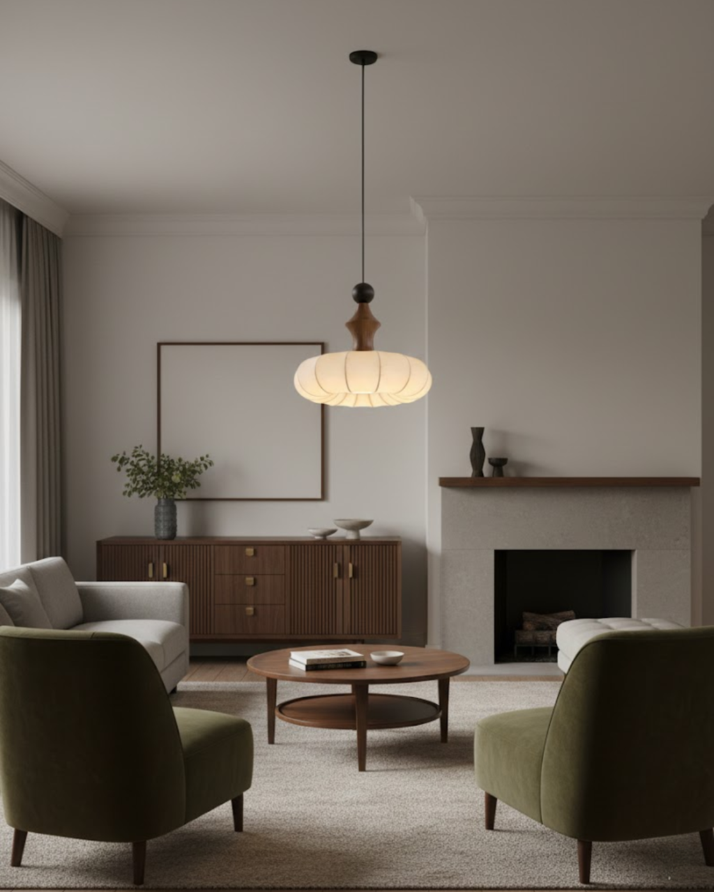 Pendellampe med Silkeblød Inderside og Elegant Naturlig Silhuet