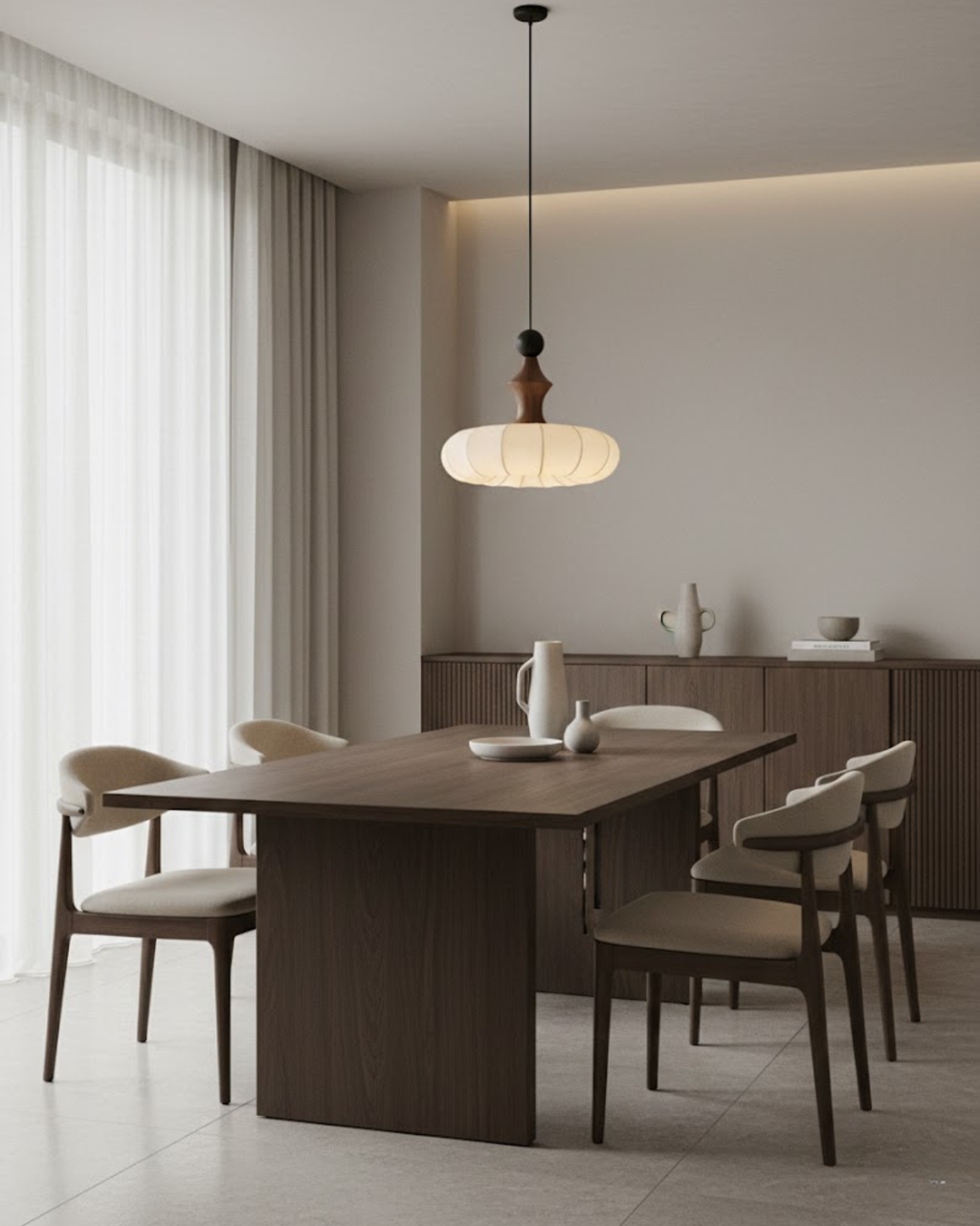 Pendellampe med Silkeblød Inderside og Elegant Naturlig Silhuet