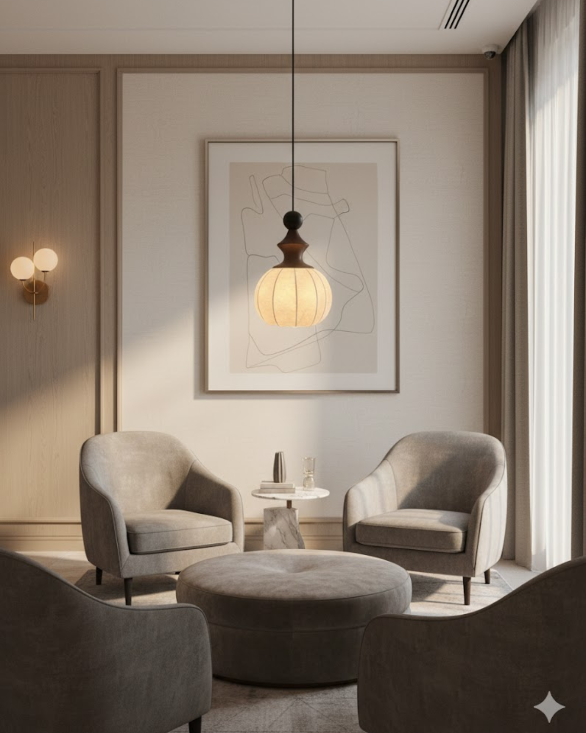 Pendellampe med Silkeblød Inderside og Elegant Naturlig Silhuet