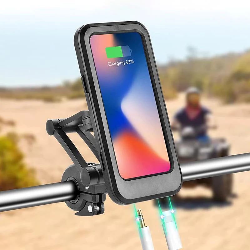 Vandtæt Smartphoneholder Til Cykel Med Trådløs Opladning Og Styrmontering