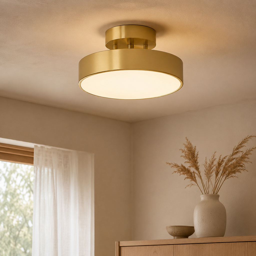 Kompakt Loftlampe i Jern med Tre Lysfarver til Rolige Indretningsmiljøer