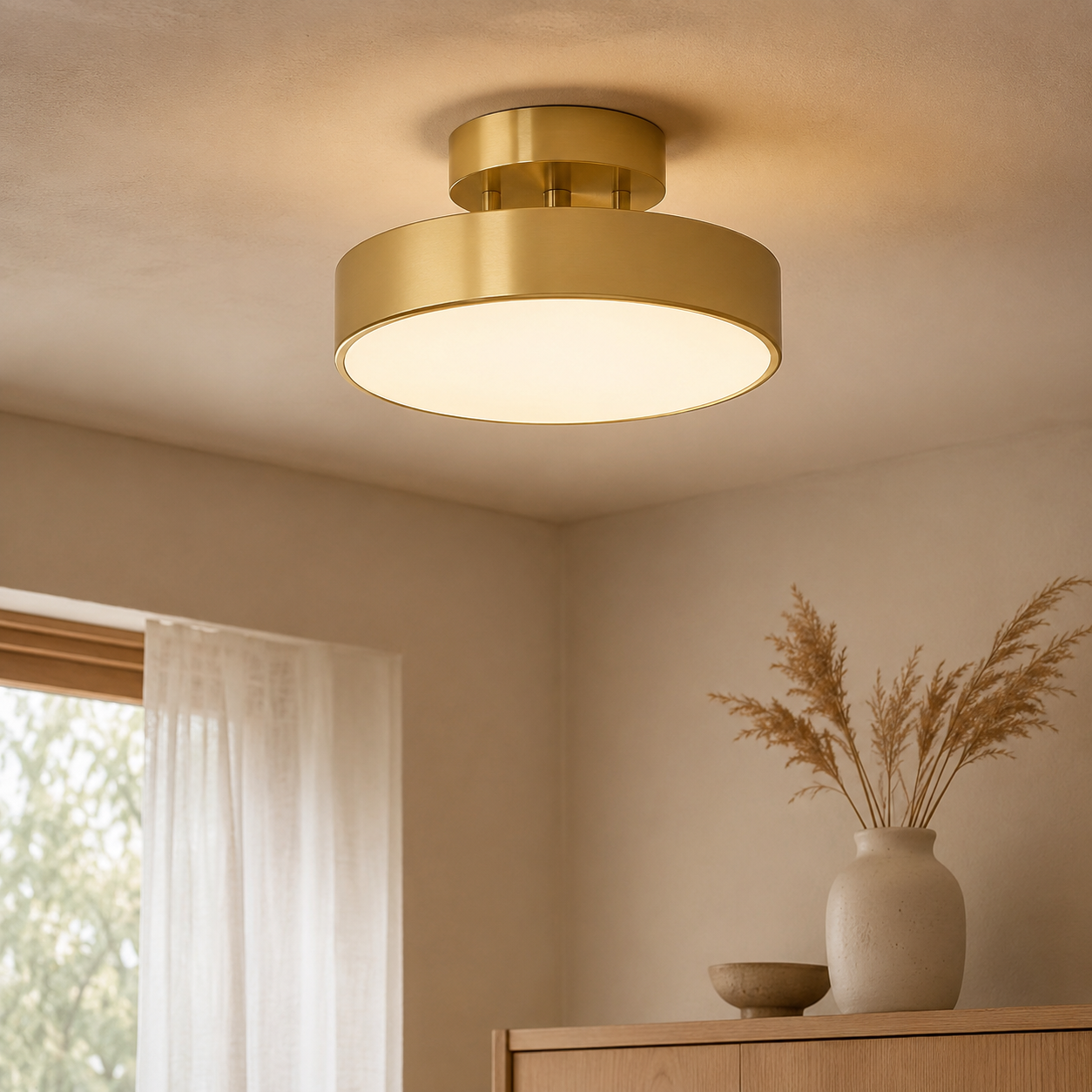 Kompakt Loftlampe i Jern med Tre Lysfarver til Rolige Indretningsmiljøer