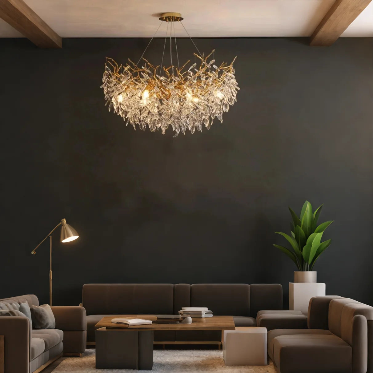 Moderne Krystal Loftlampe i Rund Geometrisk Design med LED Lys