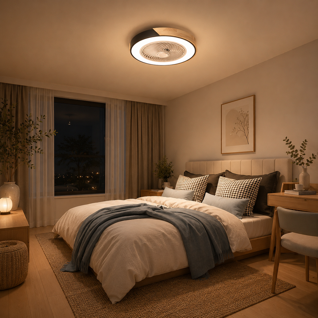 Leiser Deckenventilator Loftlampe med Integreret Ventilator og Dæmpbar LED til Pladsbesparende Loftmontering