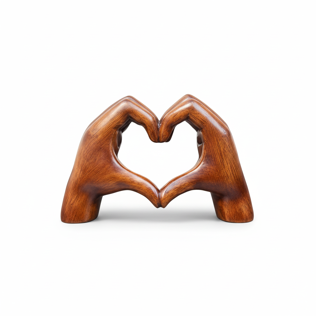 Hjerteornament I Træ Med Naturlig Årefinish Og Roligt Udtryk