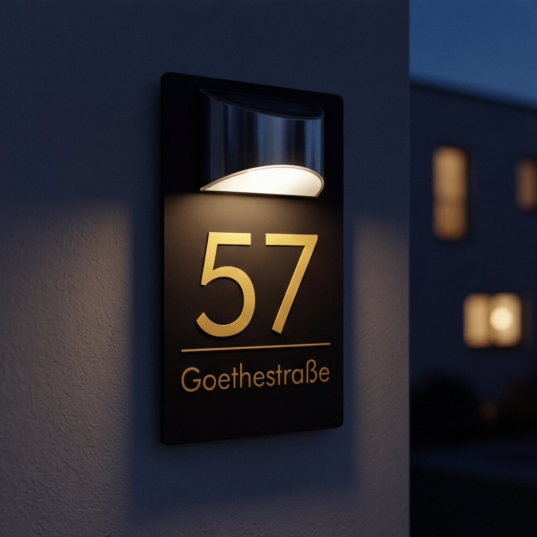 Solcelle Husnummerskilt Med LED-Lys Og Personligt Design