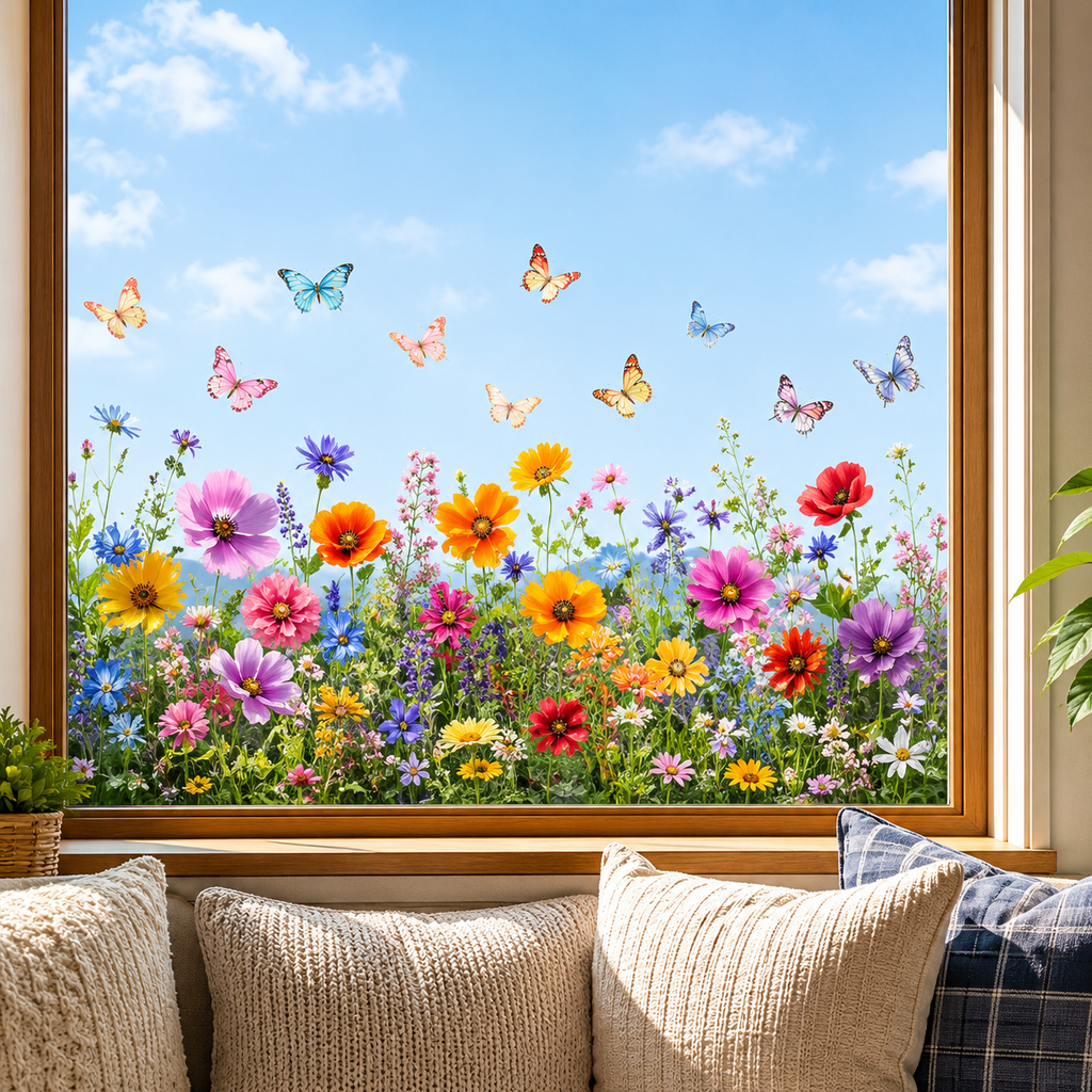 Vinduesdekoration med Blomstrende Motiv og Dobbeltsidet Print