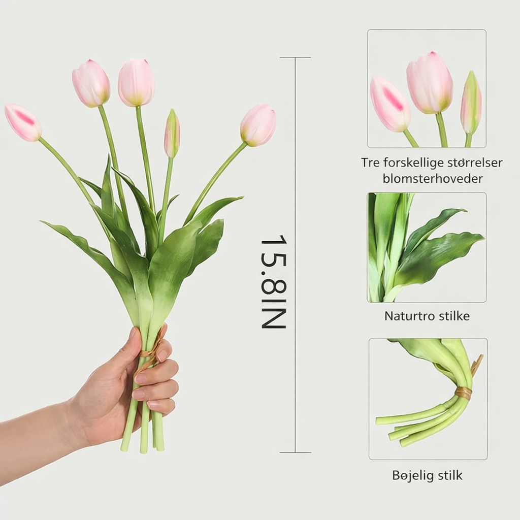 Kunstige Tulipaner med Naturtro Overflade og Fleksible Stængler