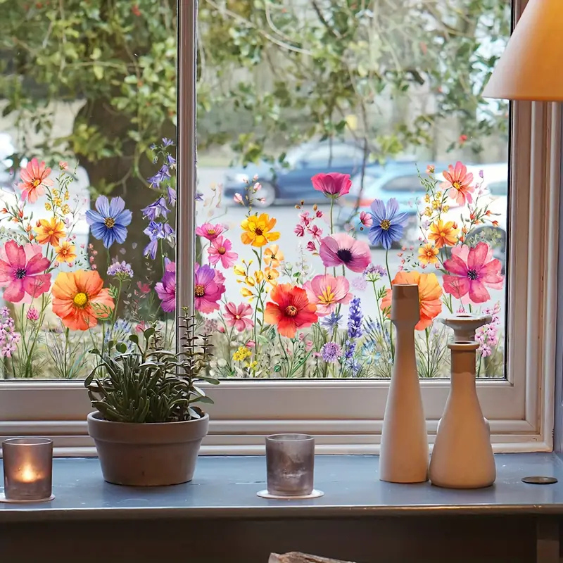 Vinduesdekoration med Blomstrende Motiv og Dobbeltsidet Print