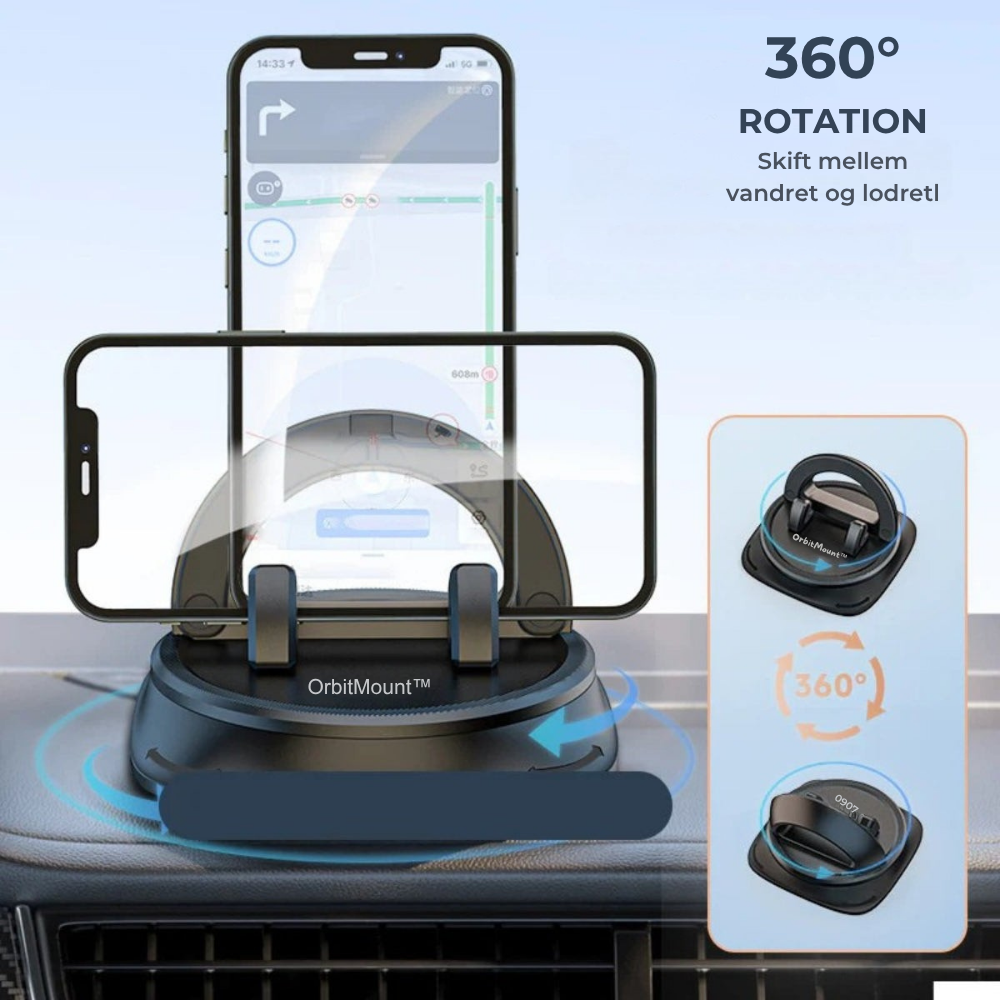 360° Justerbar Mobilholder med Fjederlås til Bil