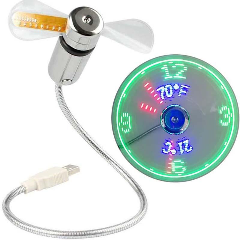 USB Ventilator med LED Ur og Temperaturvisning