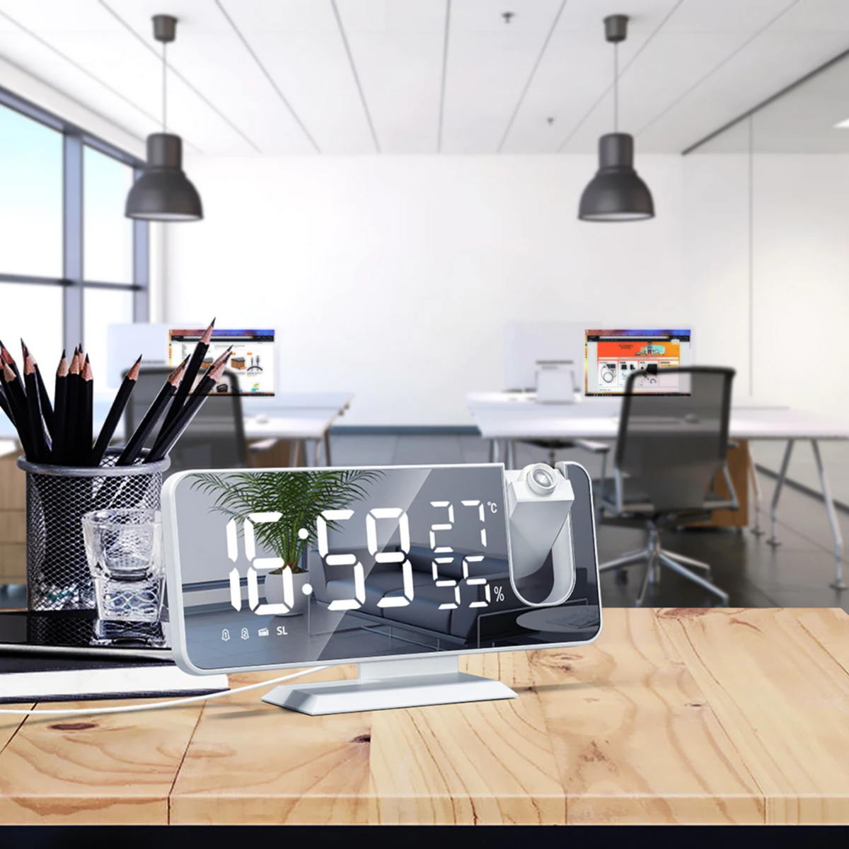 Vækkeur Med Tidsprojektion, LED-Display Og Multifunktionelt Design
