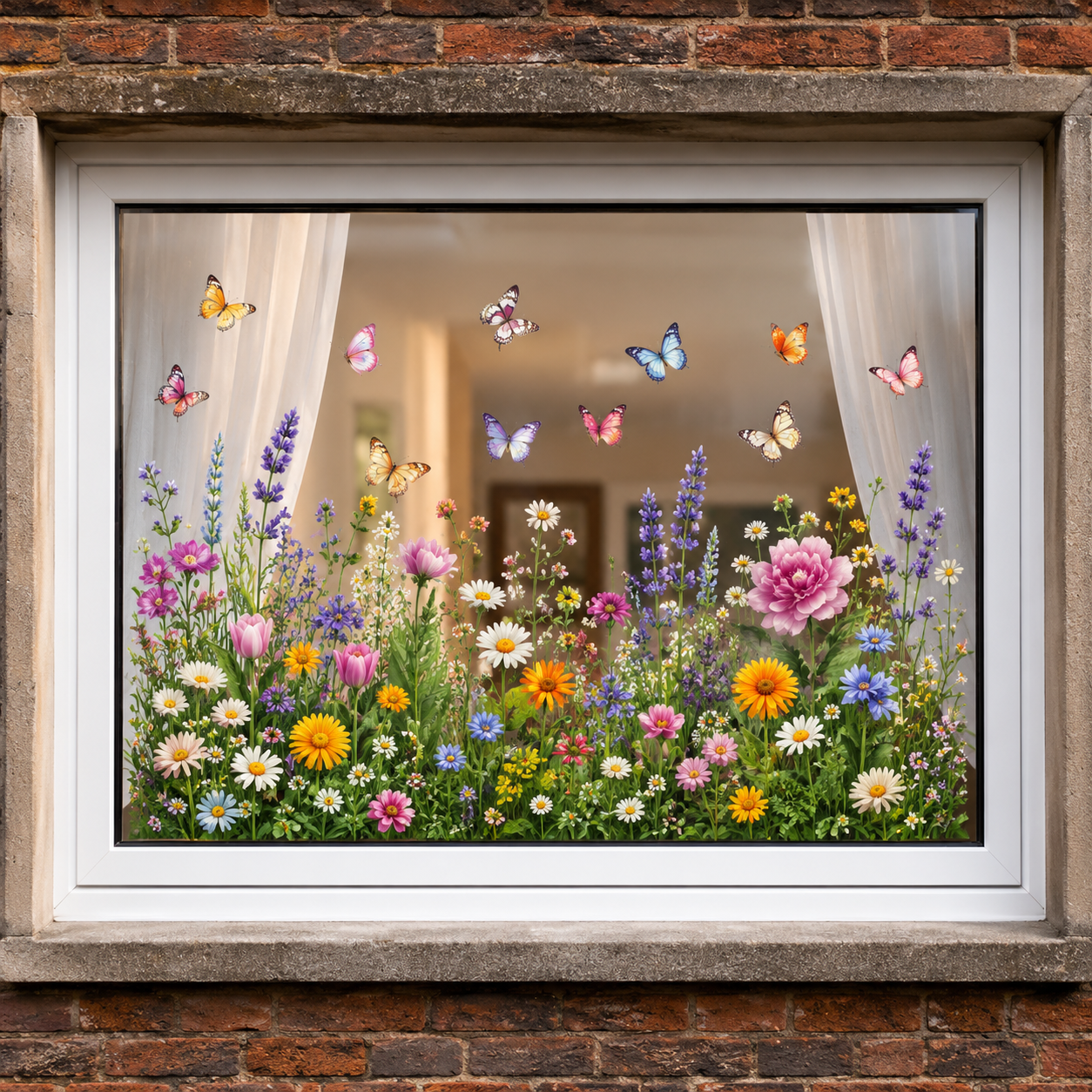 Vinduesdekoration med Blomstrende Motiv og Dobbeltsidet Print