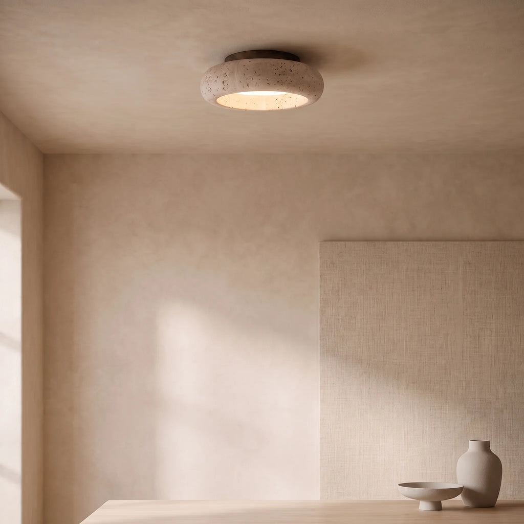 Japandi Loftlampe med Travertin-Look og Blødt Lys