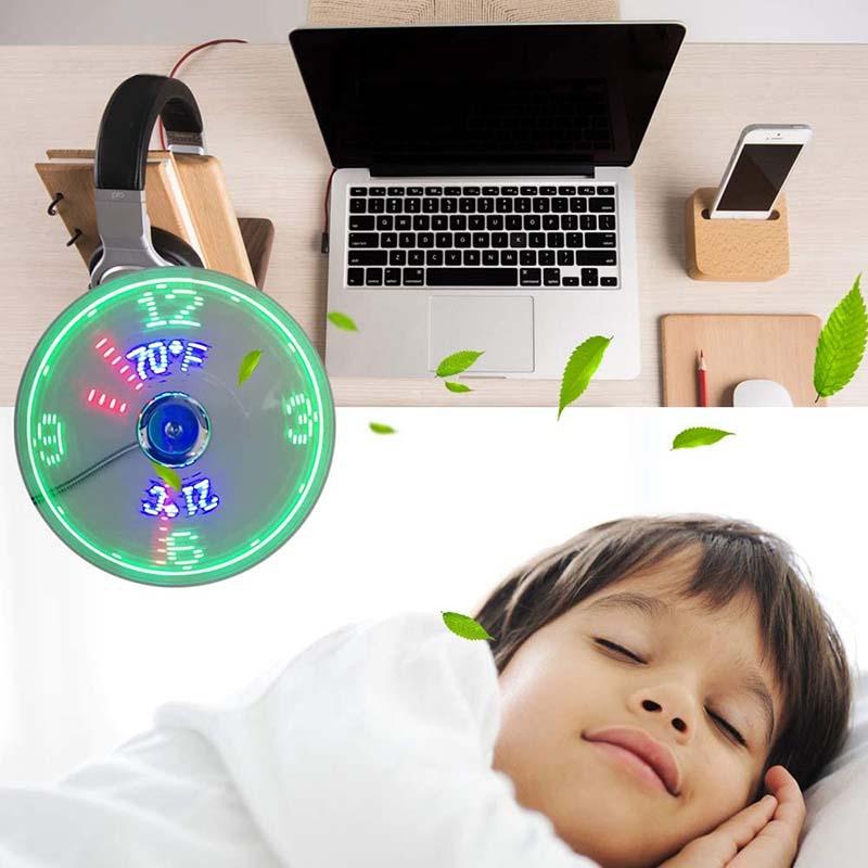 USB Ventilator med LED Ur og Temperaturvisning