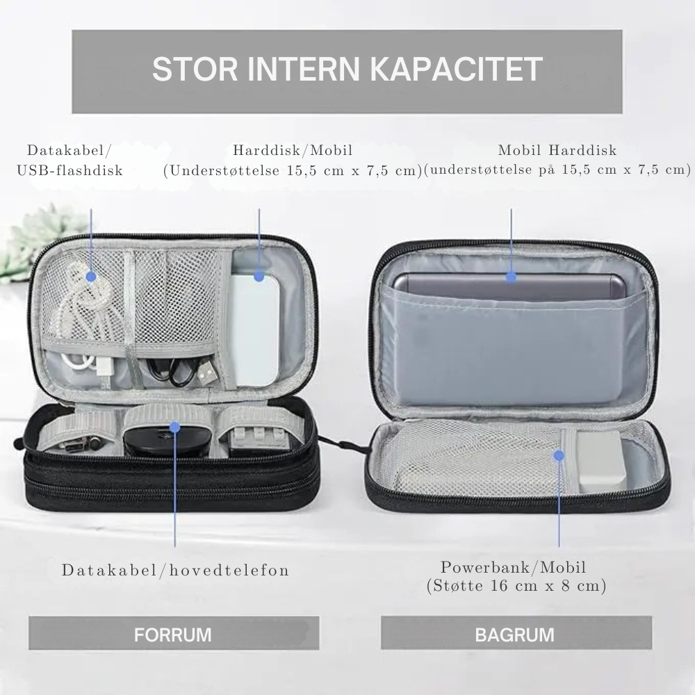 Kabelorganisator med Separate Rum og Elastiske Holdere