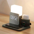 Trådløs 4‑i‑1 Opladestation med Indbygget Ur og Justerbar Led‑Belysning