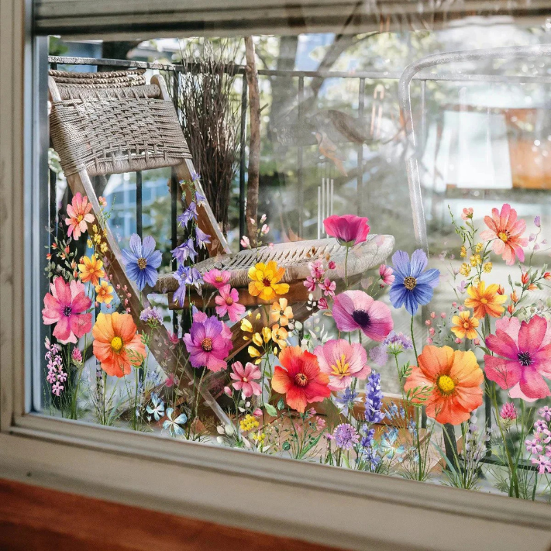 Vinduesdekoration med Blomstrende Motiv og Dobbeltsidet Print
