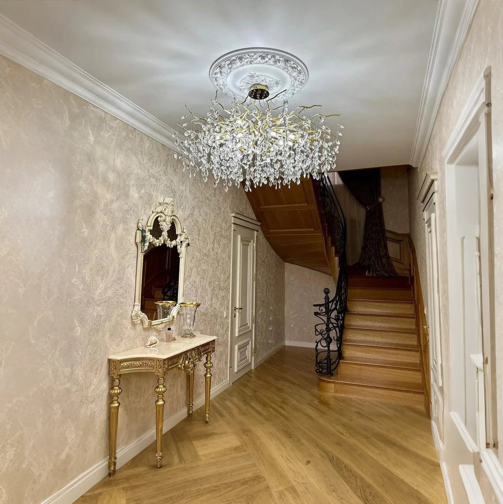 Moderne Krystal Loftlampe i Rund Geometrisk Design med LED Lys