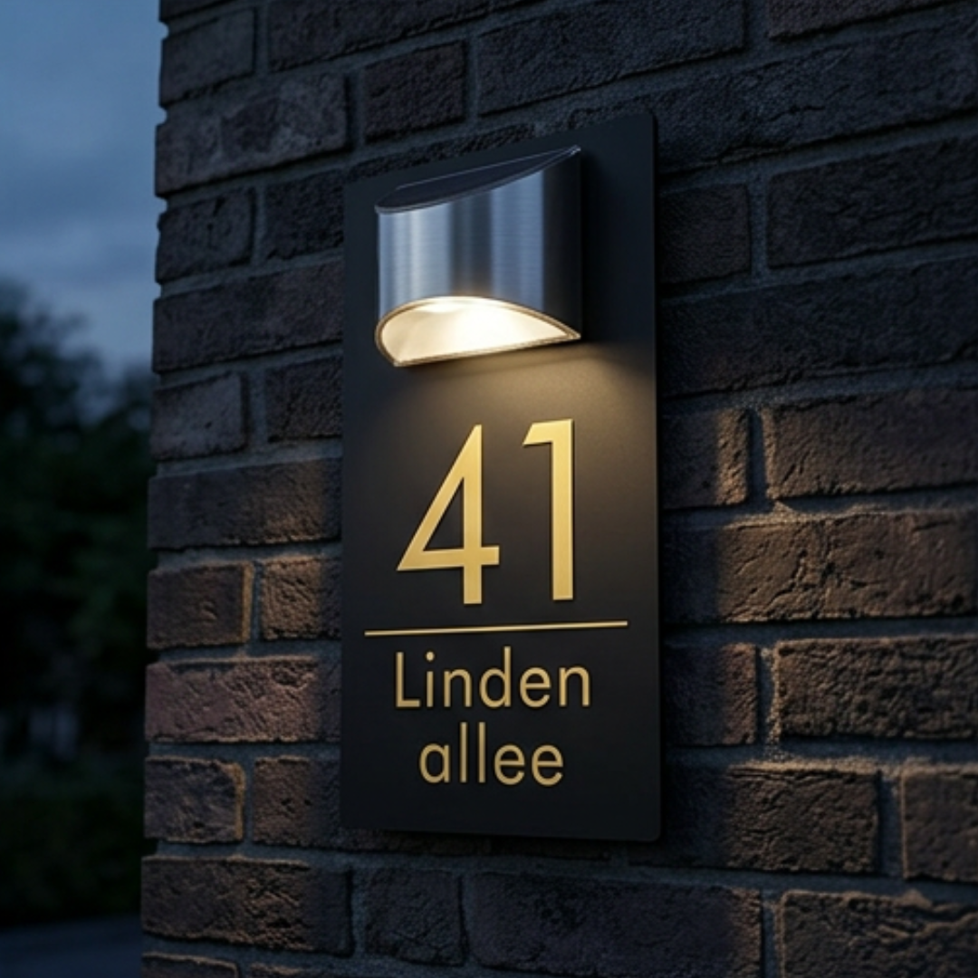 Solcelle Husnummerskilt Med LED-Lys Og Personligt Design