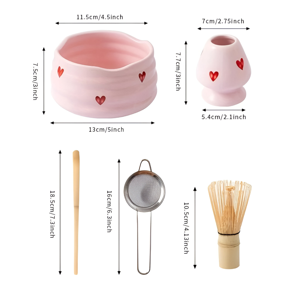 Matcha Sæt Med Hjertedesign Og Bambuspisker Til Traditionel Tebrygning