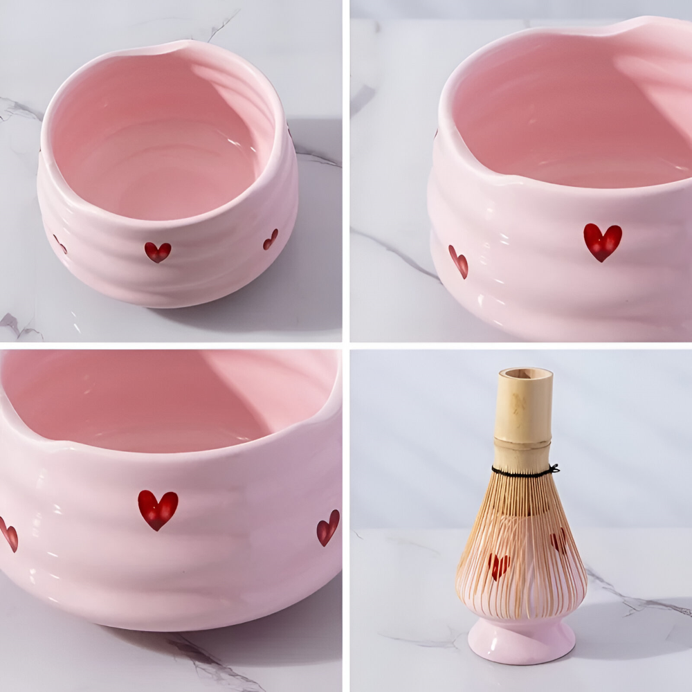 Matcha Sæt Med Hjertedesign Og Bambuspisker Til Traditionel Tebrygning