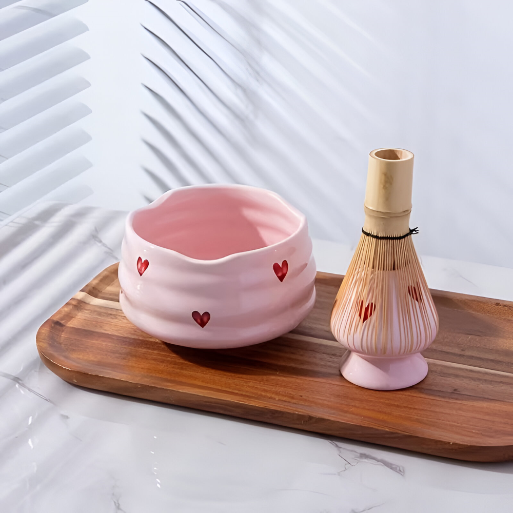Matcha Sæt Med Hjertedesign Og Bambuspisker Til Traditionel Tebrygning
