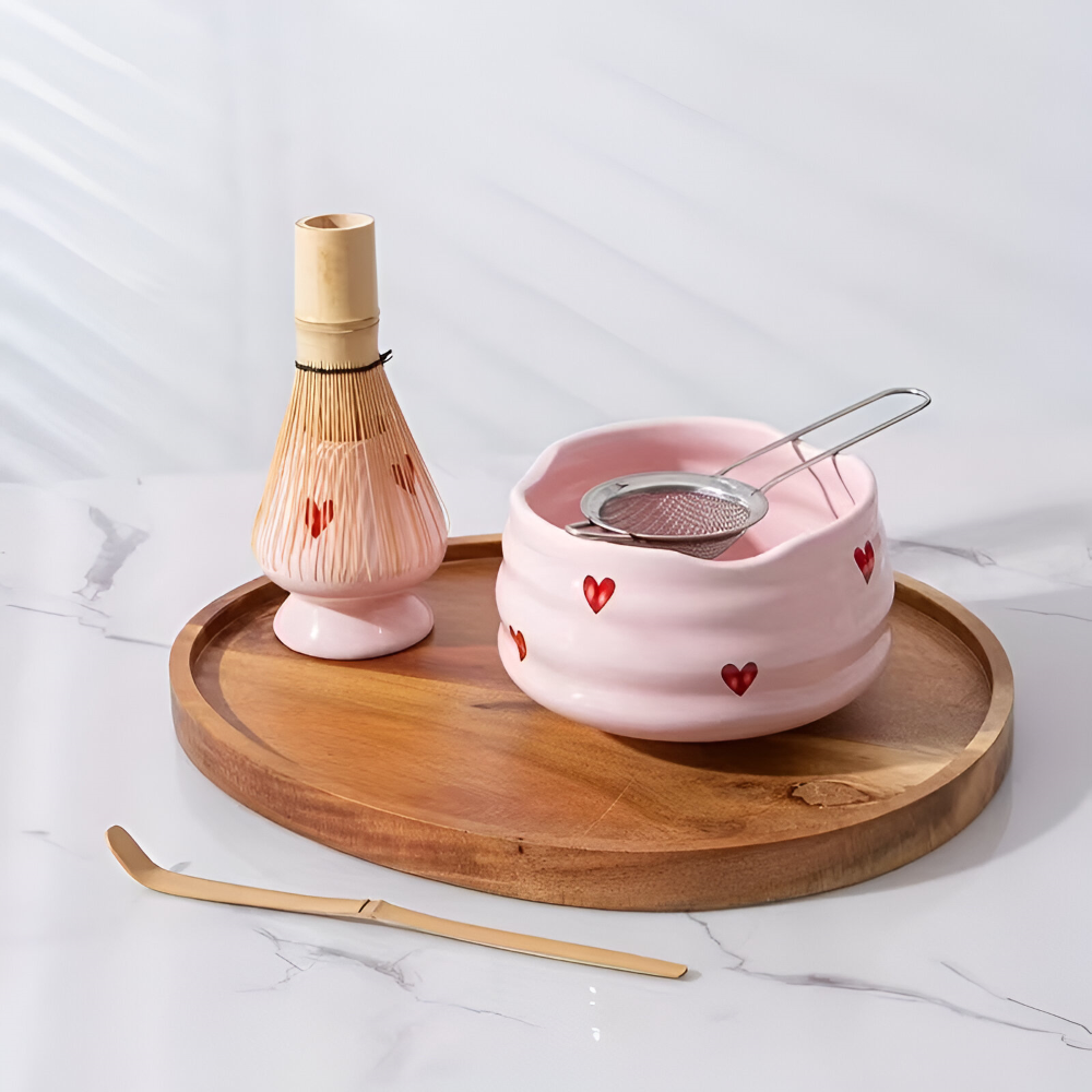 Matcha Sæt Med Hjertedesign Og Bambuspisker Til Traditionel Tebrygning