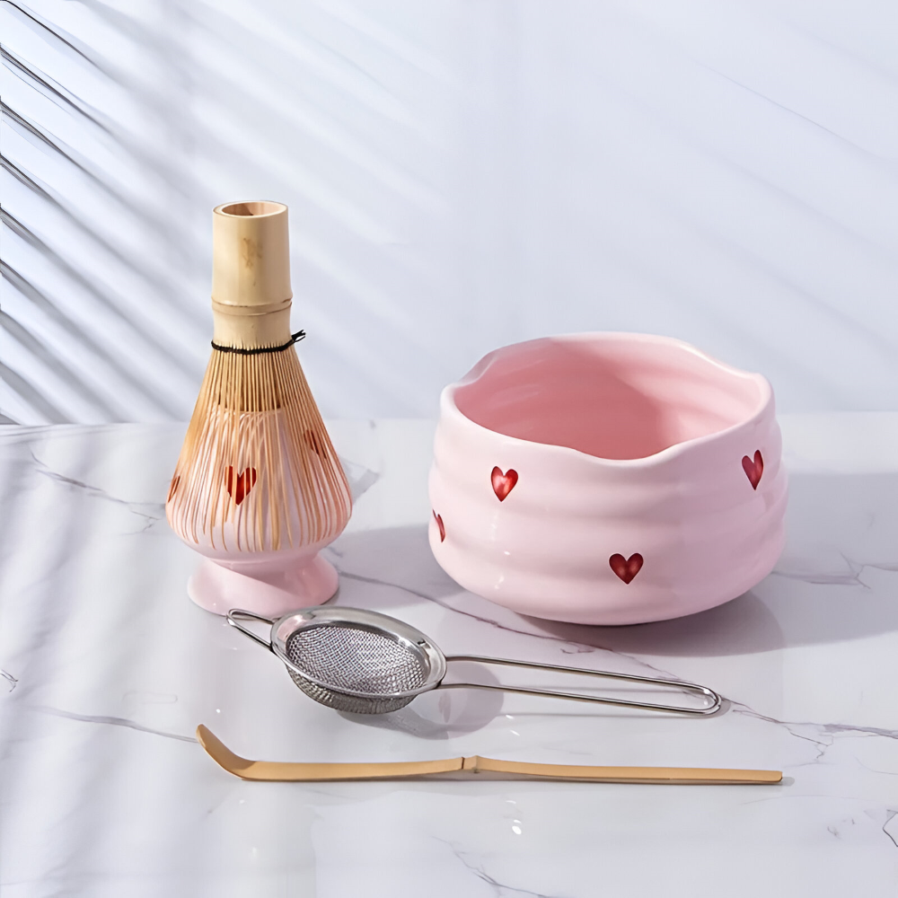 Matcha Sæt Med Hjertedesign Og Bambuspisker Til Traditionel Tebrygning