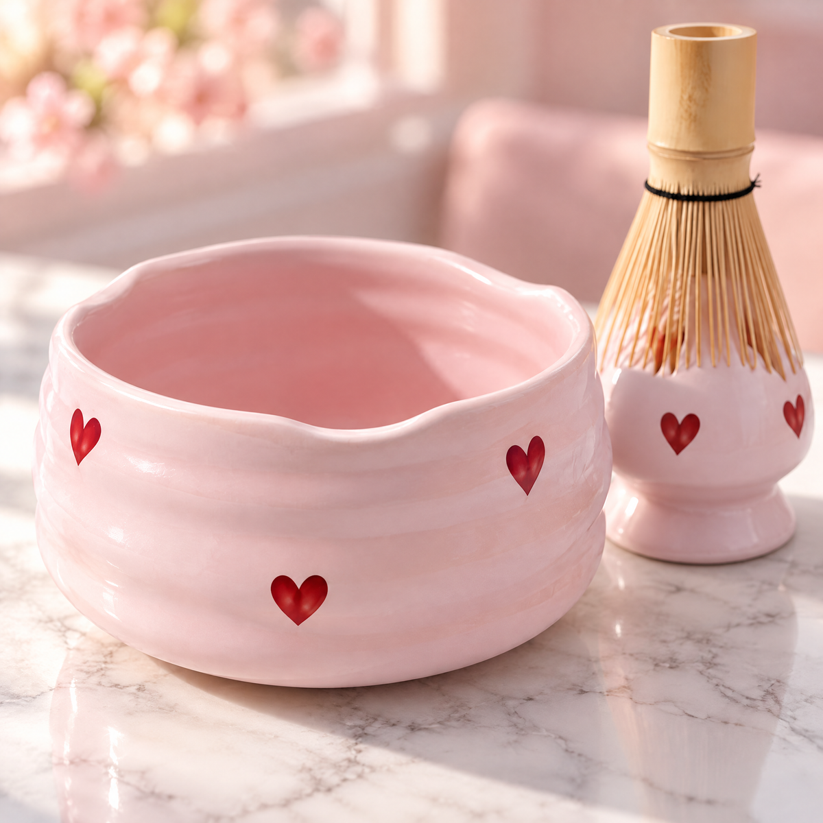 Matcha Sæt Med Hjertedesign Og Bambuspisker Til Traditionel Tebrygning