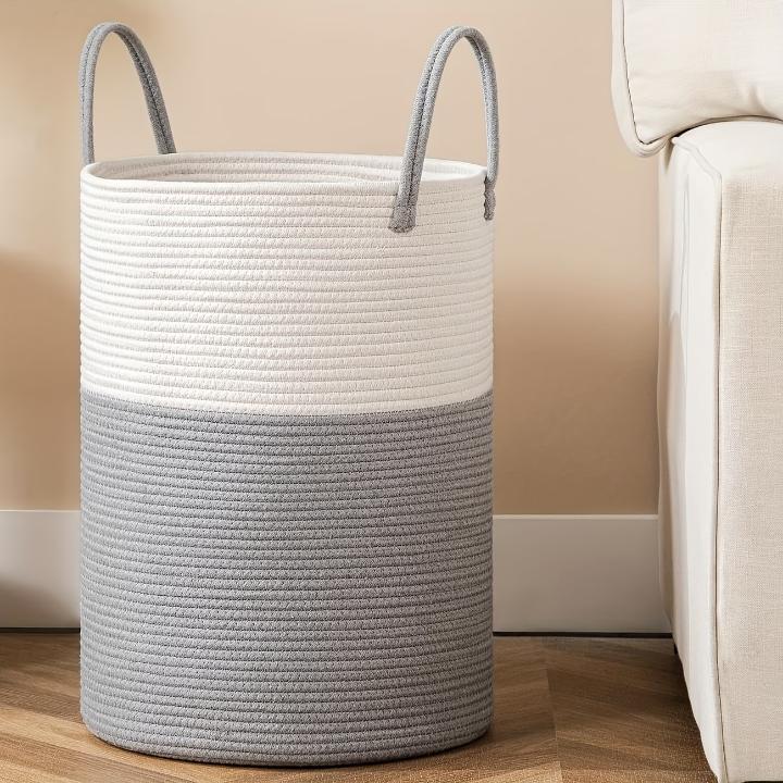Flettet Vasketøjskurv I Bomuld Med 58 Liter Kapacitet Og Sammenfoldeligt Design