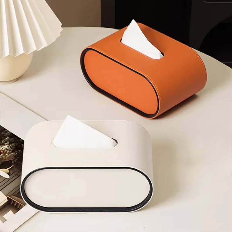 Tissueboks Af Pu‑Læder Med Ovalt Design Og Elegant Detaljering