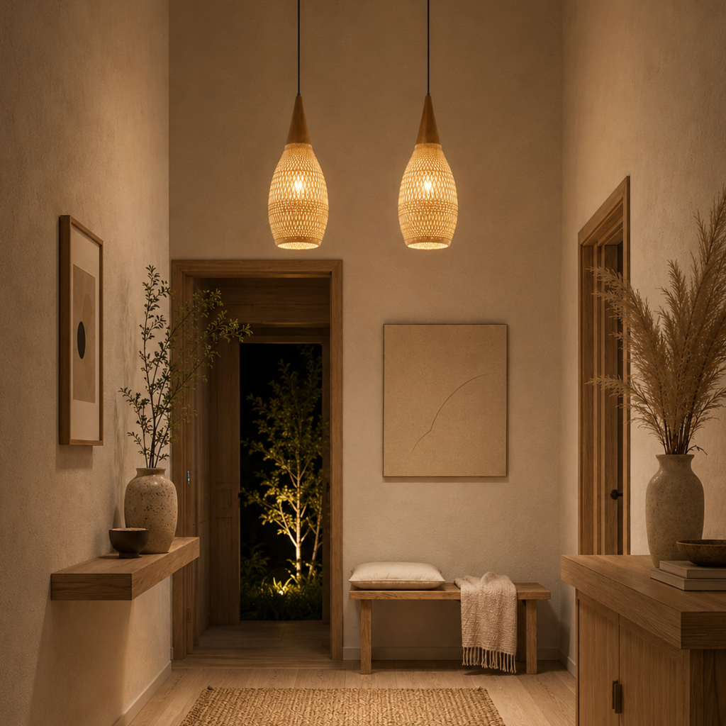 Loftlampe i Rattan med Naturlig Form og Roligt Udtryk