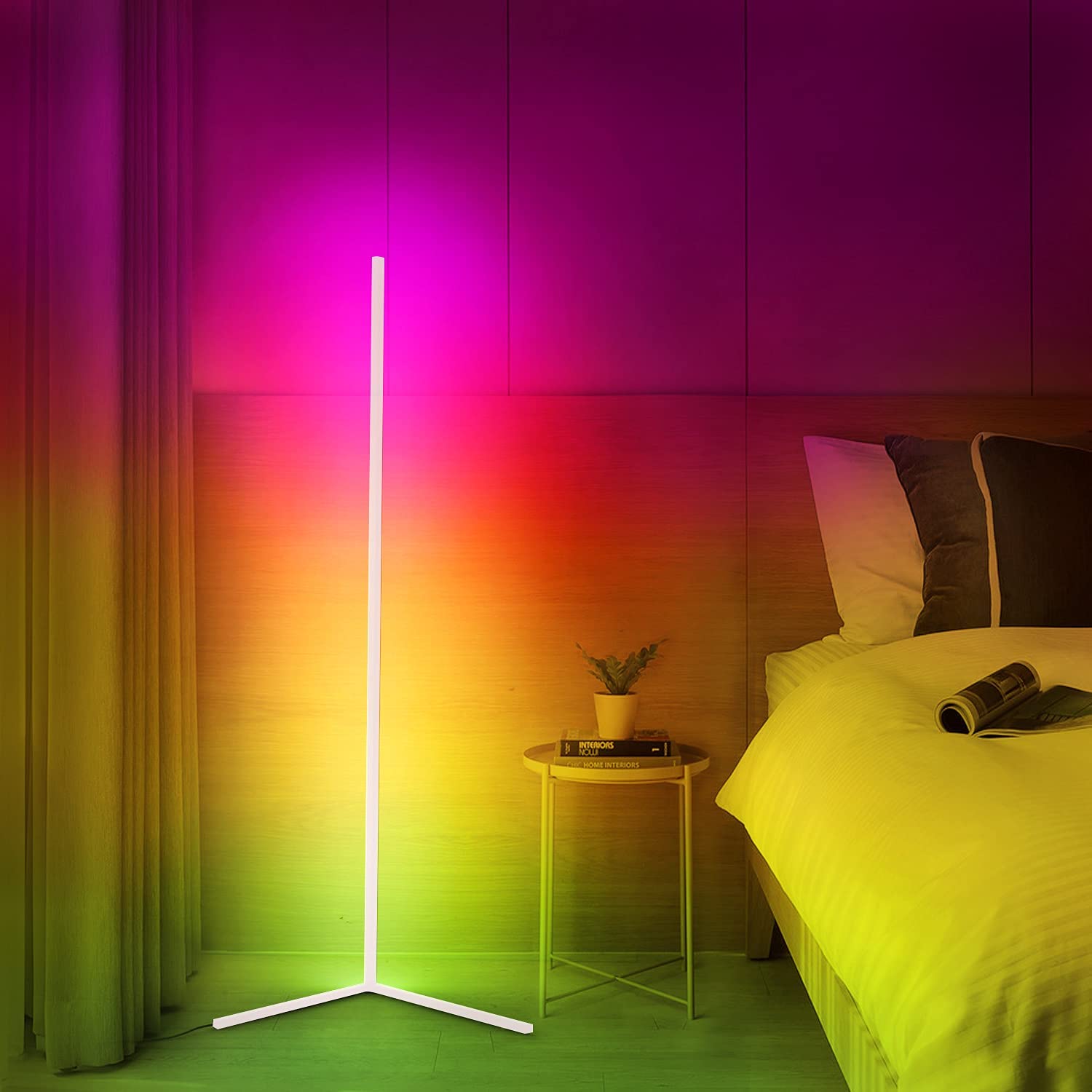 Indendørs Stående LED Lampe Med RGB Hjørnebelysning Og Fjernbetjening