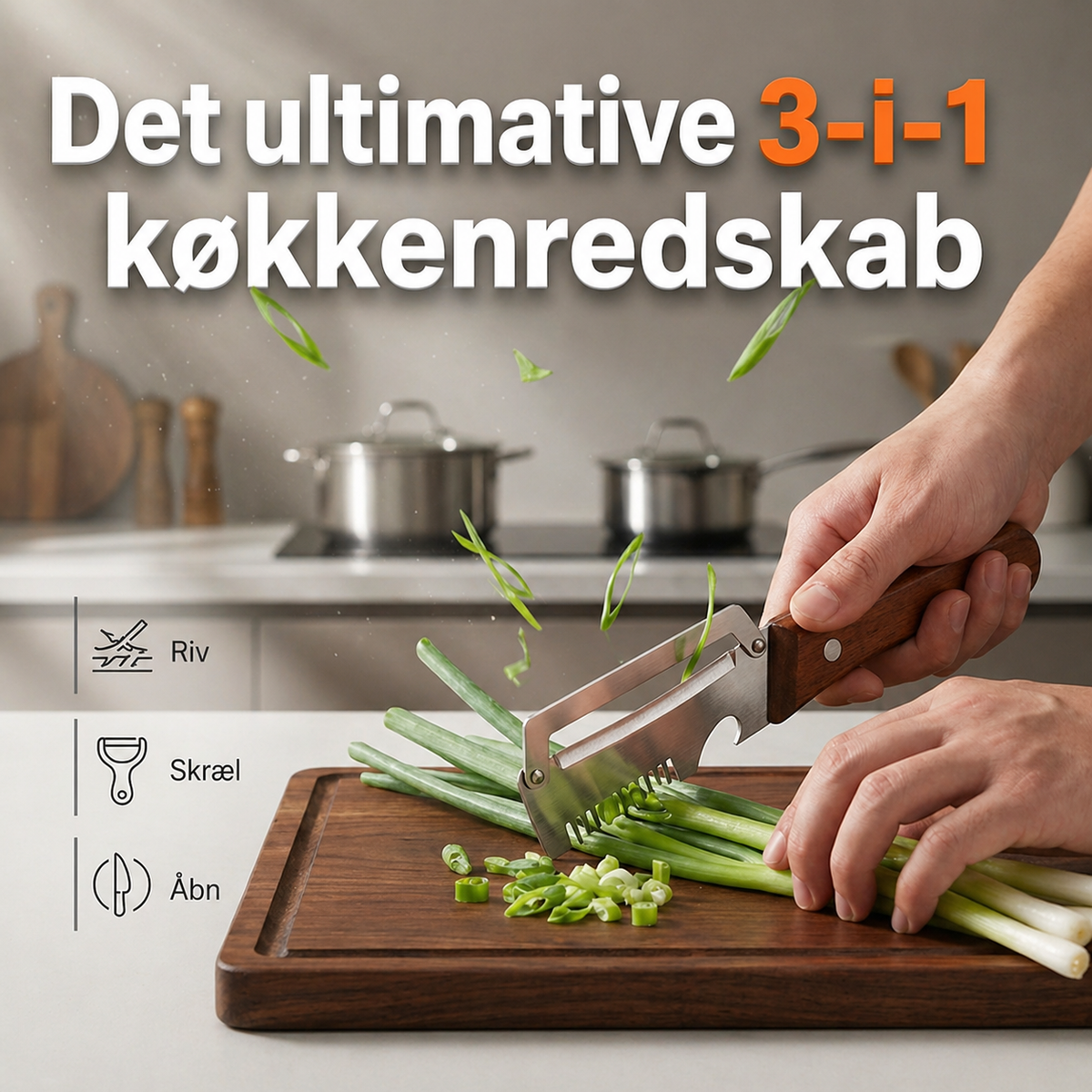Multifunktionelt Køkkenværktøj med Præcisionsblade og Ergonomisk Træhåndtag