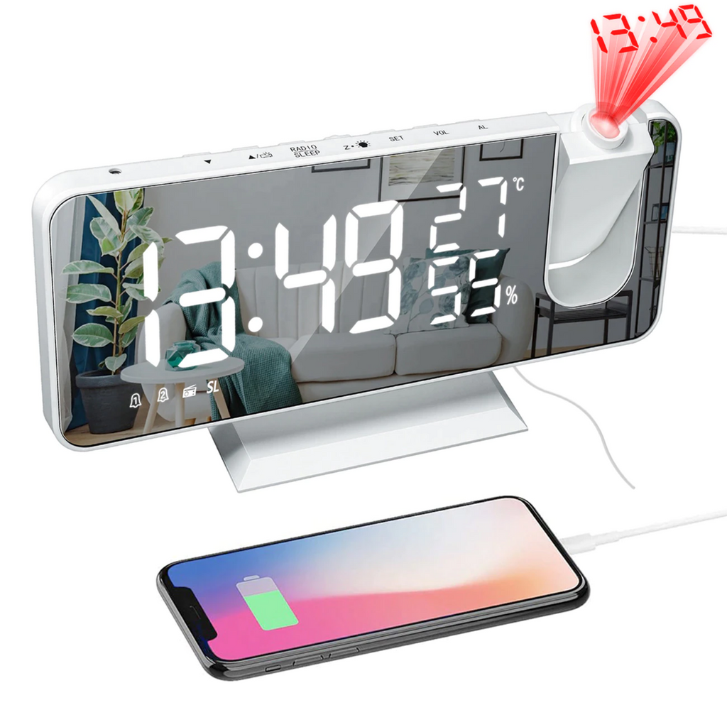 Vækkeur Med Tidsprojektion, LED-Display Og Multifunktionelt Design