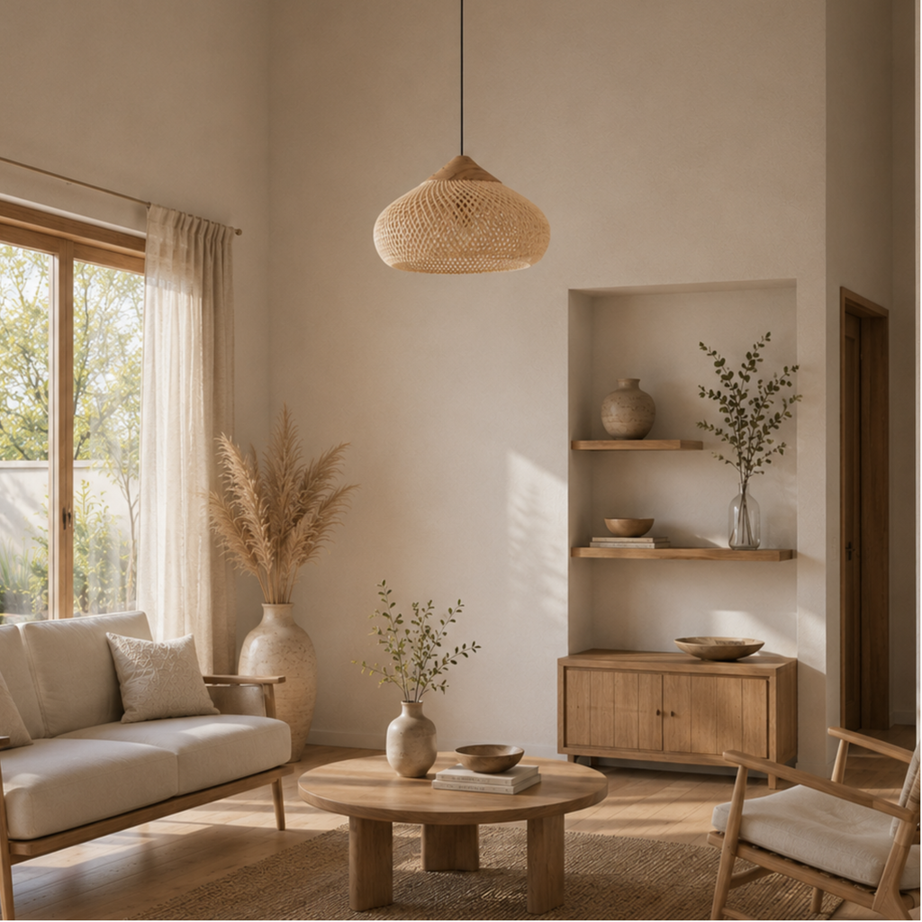 Loftlampe i Rattan med Naturlig Form og Roligt Udtryk