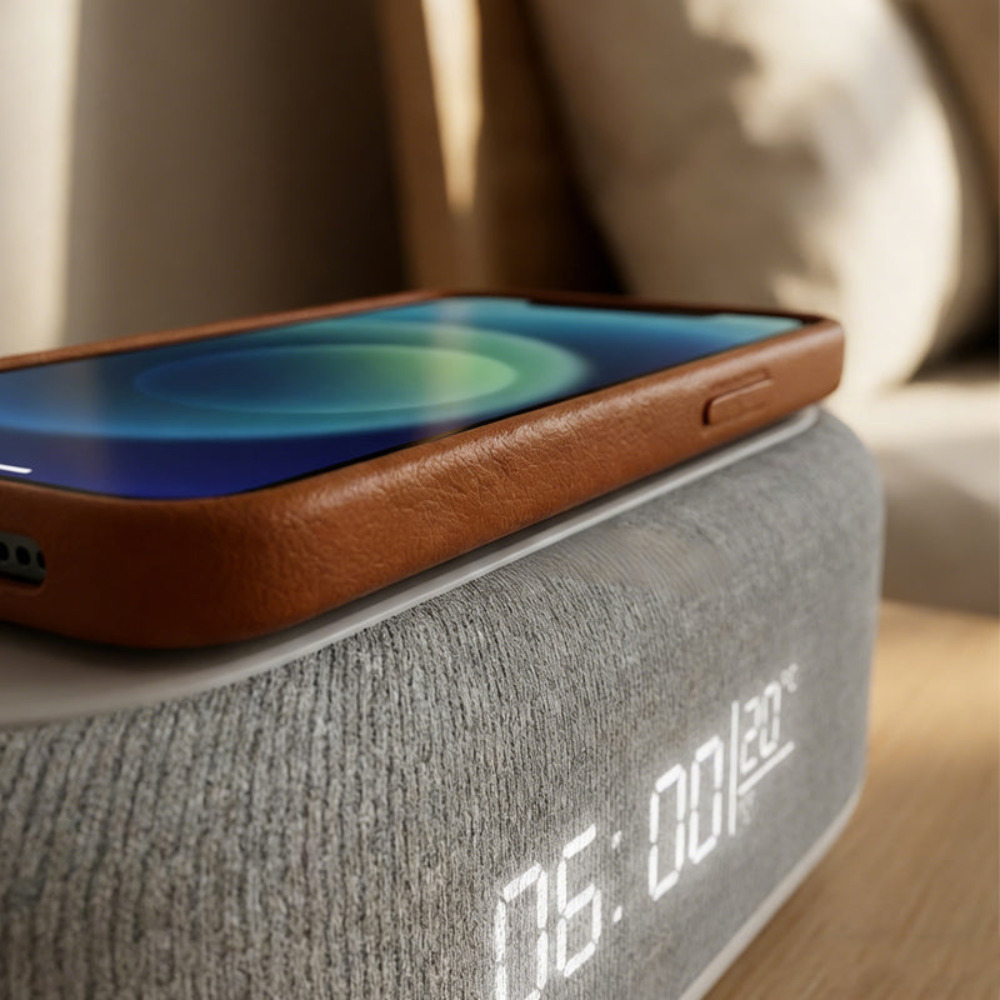 Multifunktionel Opladningsstation med Alarmur og Bluetooth
