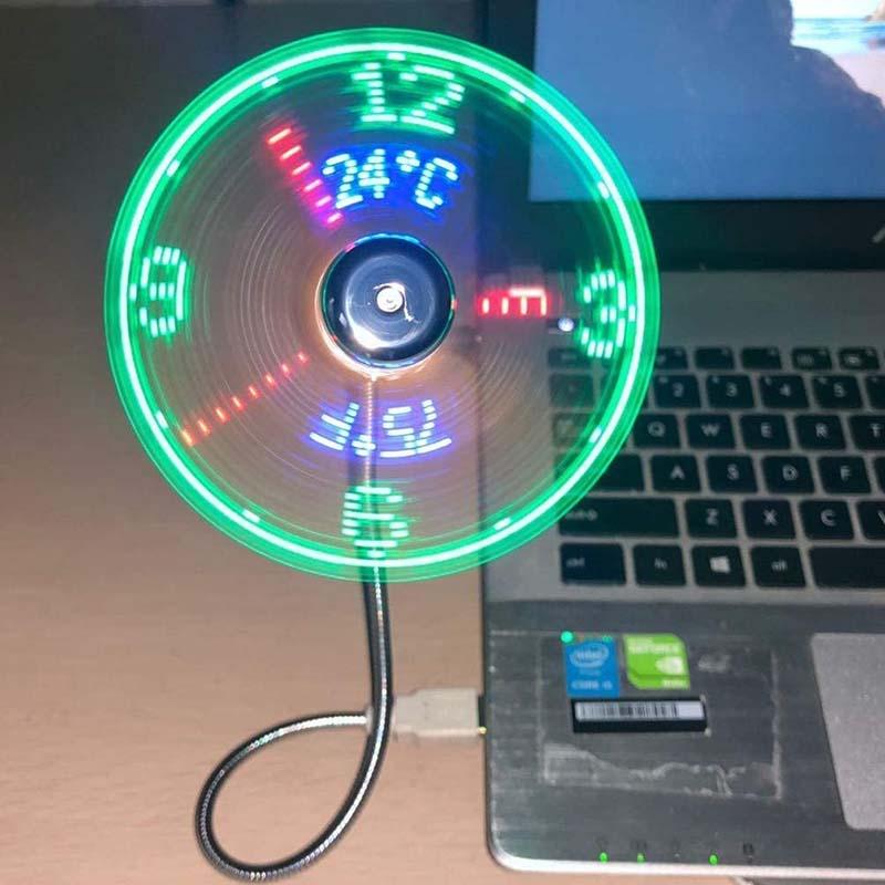 USB Ventilator med LED Ur og Temperaturvisning